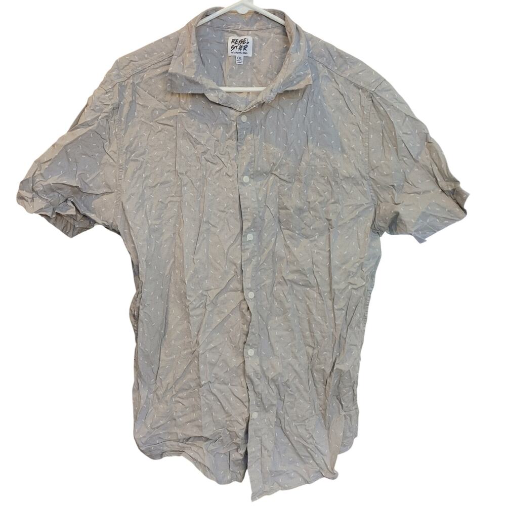 Rebel Star Men's XXL Beige/White Arrow Graphic Short Sleeve Button Up Shirt